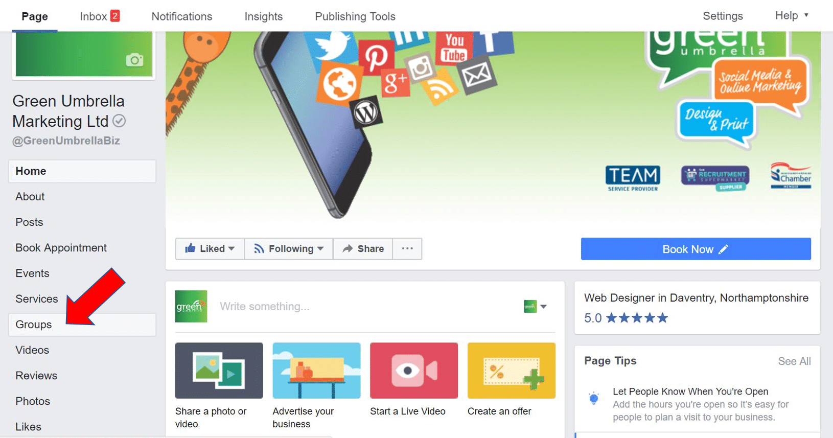 select groups on facebook page