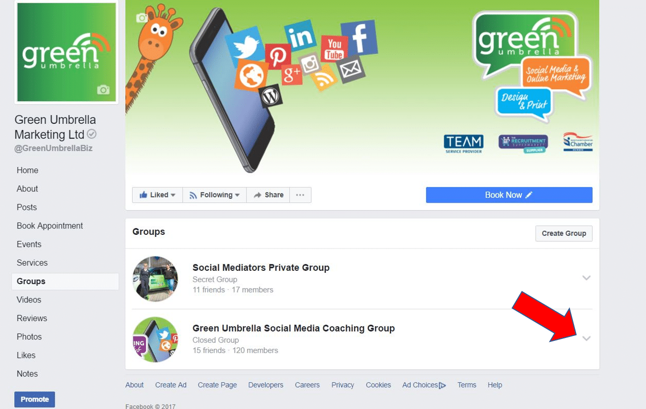 select group to link to facebook